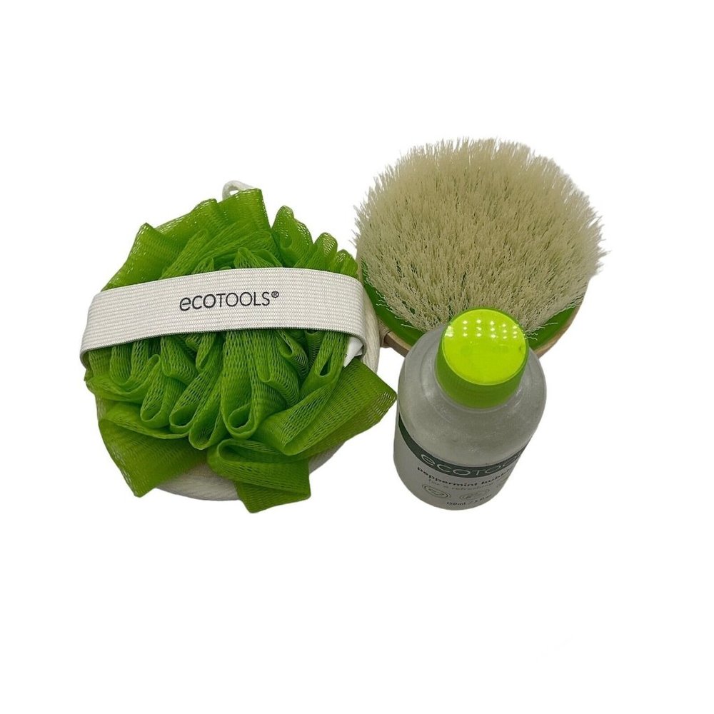 EcoTools 3 Piece Set Peppermint Bubble Bath, Scrub Brush, Loofah Sponge - NEW
